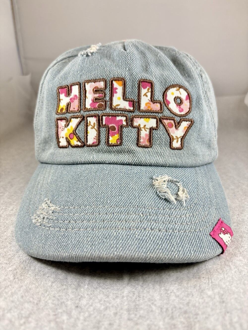 Hello Kitty by Sanrio Denim Women Adjustable Hat Floral Embroidered Cap